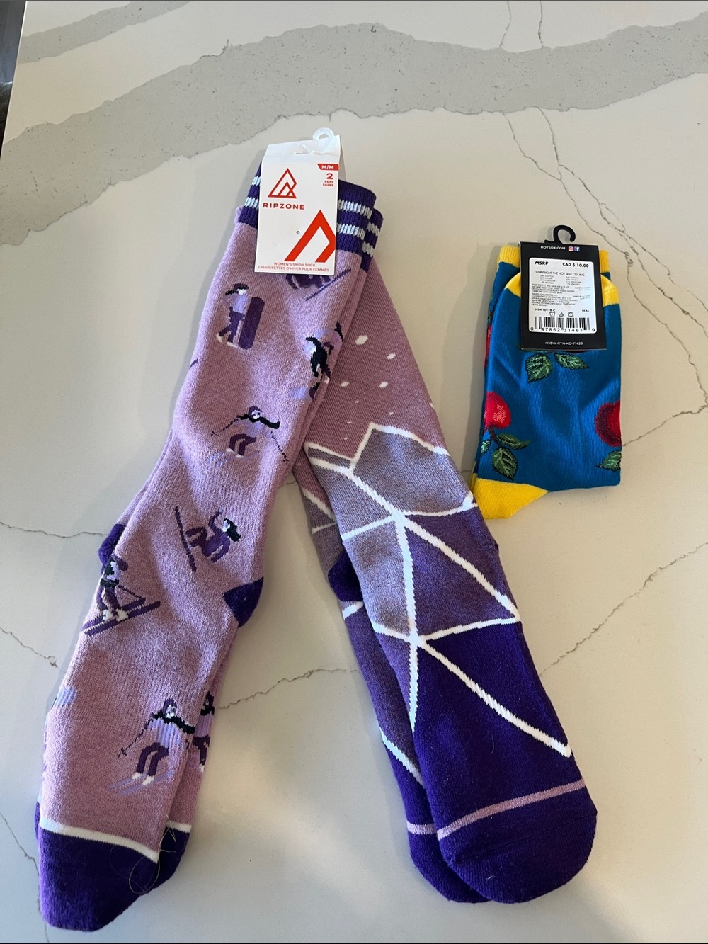 🆕 2 Pair Ripzone Purple Patterned Ski Socks - Women's